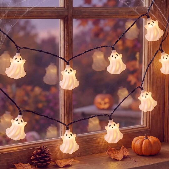 Citrus; Halloween Ghost String Lights 8.5ft Outdoor | 10 White Hanging Ghost Fairy Lights with 14 Bulbs | Waterproof UL Listed Decor for Patio, Garden, Porch & Haunted House Party (Indoor/Outdoor); Category:Fall Outdoor Decor; Image:1